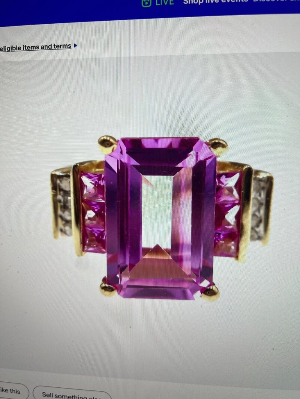 10k Solid Yellow Gold 5ct Lab-Grown Pink Sapphire and Diamond Ring - Size 7 - Picture 7 of 7